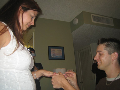 Placing the ring on her finger