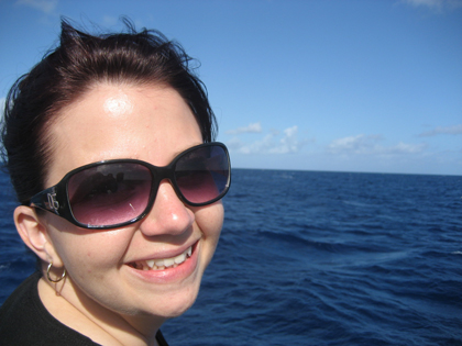 Amy on the bow of the boat